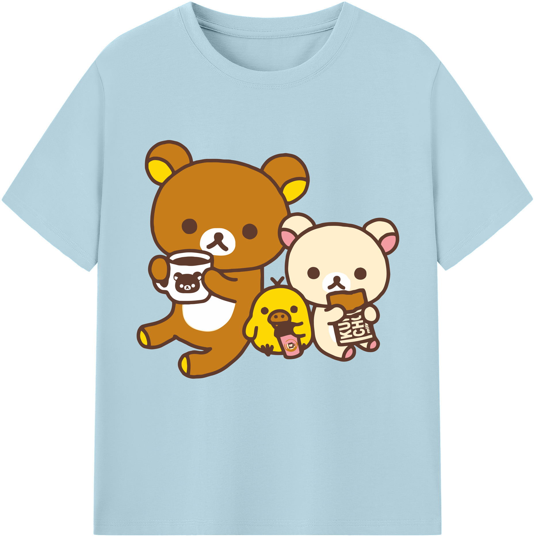 （画像用） リラックマ リラックマ キイロイトリ Rilakkuma Korilakkuma Kiiroitori 綿100％半袖Tシャツ（フロントプリント）